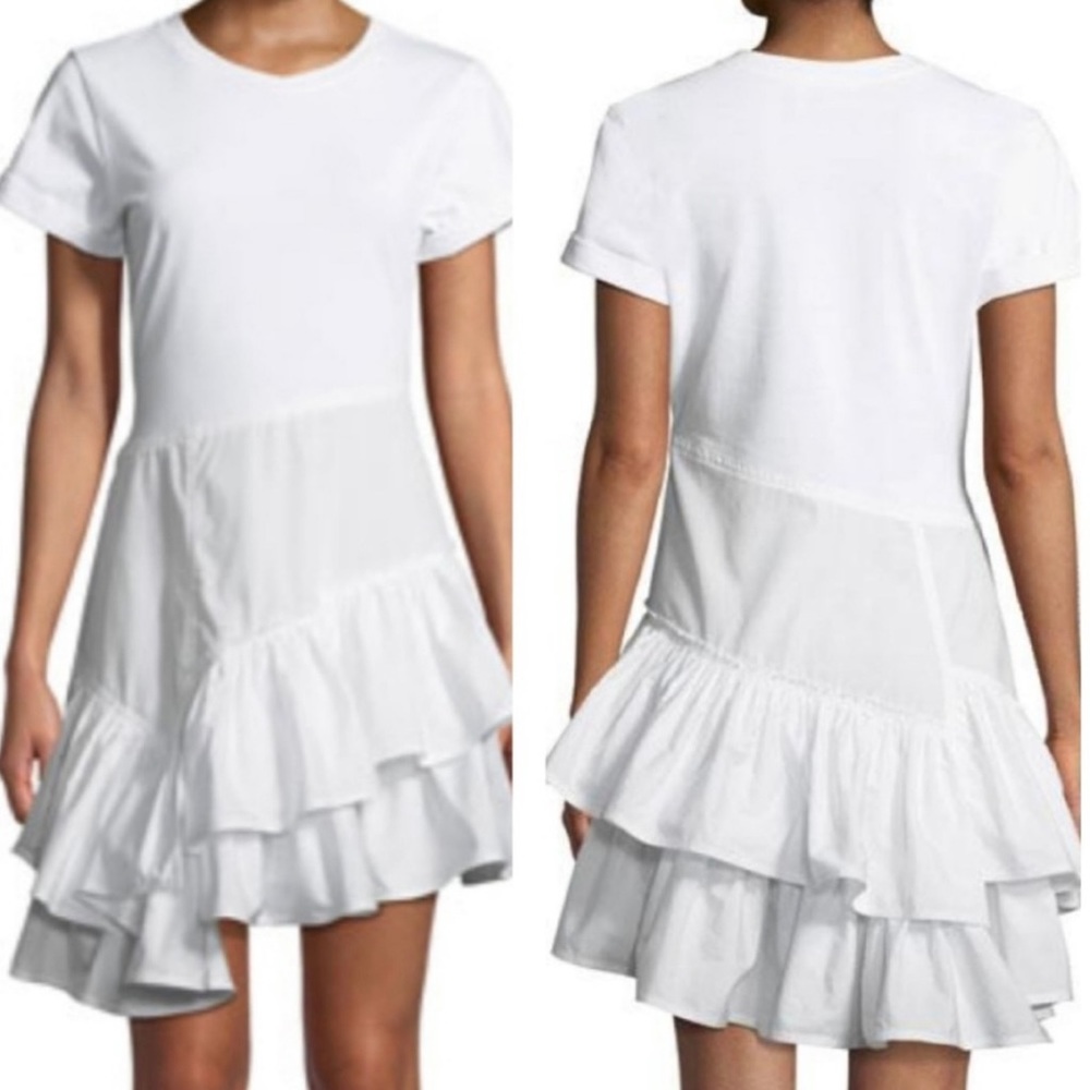 3.1 Phillip Lim Short Sleeve Flamenco Woven Cotton Dress in White L